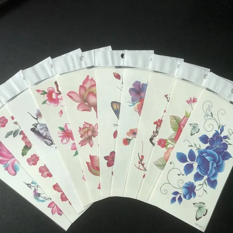 2024 novos adesivos coloridos para tatuagem de flores flor de pêssego flor de ameixa peito clavícula flor tatuagem temporária adesivos para crianças
