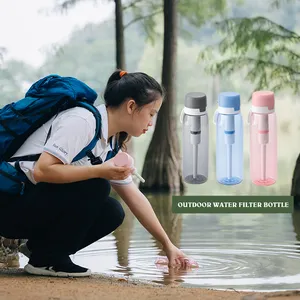 Botella purificadora de filtro de agua con filtro UV portátil para exteriores con filtro