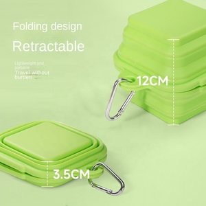 Bol pour animaux de compagnie en silicone écologique portable pour l'extérieur, pliable, double couche, bol carré pour chien et chat, bol à boire et à nourrir - Product Image 3