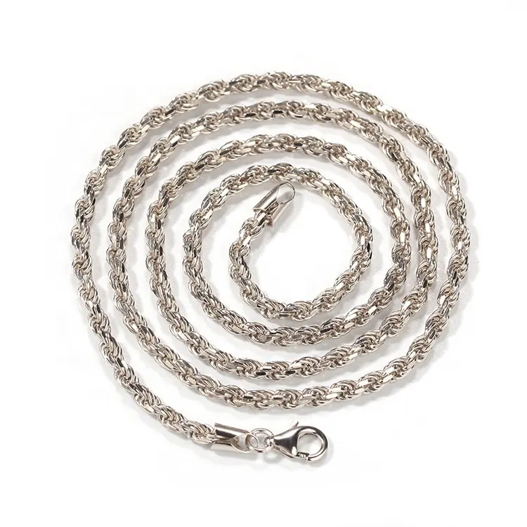 Cadena de plata de lujo para hombre, cadena de cuerda simple de 3mm, 18-30 pulgadas, sólida, Collar de plata de ley 925