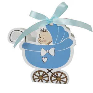 Baby Carriage Shape Candy Box For Baby Shower Small Gift Packing Box Paper Gift Box With Ribbon