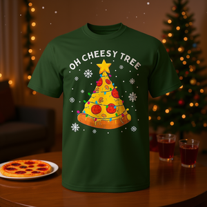 T-shirt Oh Cheesy Tree Christmas Pizza, design alimentaire de Noël, unisexe pour adultes - Product Image 3