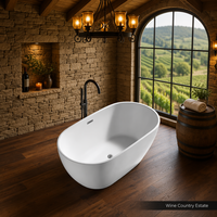 Baignoire autoportante ovale en acrylique à drain central, profonde, pour adultes, 1500x820x590mm