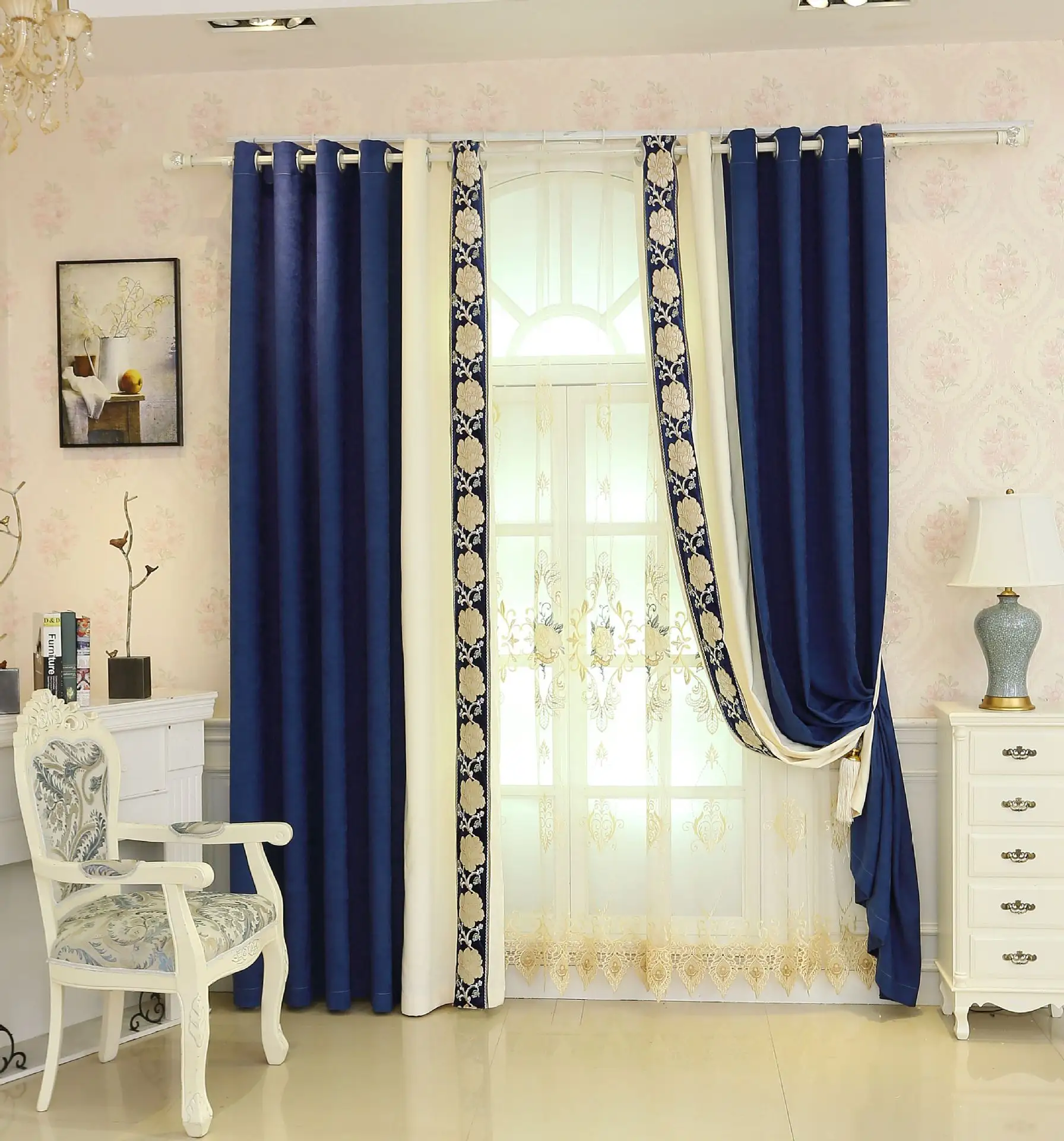 Cross-border quarto sala de estar cor sólida costura elegante high-end de luxo chão cortina cortina blecaute