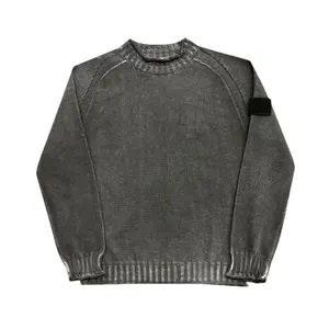 Finch Garment custom OEM washed men sweater knitted thick crew neck long sleeve pullover oversized knitwear sweaters