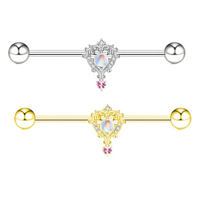 Gaby <strong>Bow</strong> and Arrow Stainless Steel Barbell Earrings Heart Evening Moonstone Dangle Bar Industrial Piercing Studs <strong>Body</strong> Jewelry - Product Image 3