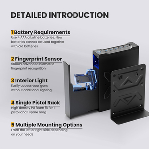Boîte de sécurité latérale pour armes à feu, déverrouillage par empreinte digitale et mot de passe, ouverture automatique, sécurité, antivol et anti-chute. - Product Image 2