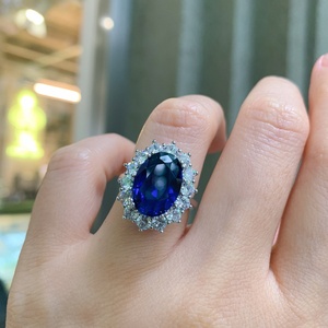 Fashion Oval Cut 12*16mm Blue Glass Zircon <b>Earrings</b> Ring Matching <b>Set</b> Eco-friendly Copper Pendant Jewellery <b>Set</b> for Women - Product Image 3
