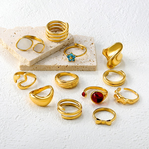 แหวนแฟชั่นทรงเรขาคณิตแบบเปิด ชุบทอง 18k ของขวัญเครื่องประดับสำหรับทุกเพศ - Product Image 1