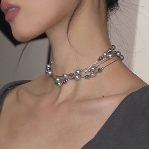 Collier ras du cou à petites perles rondes, chaîne luxueuse ornée de perles. - Product Image 2