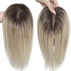 Extensiones de Cabello Humano Rubio Ombre con Clip y Base de Seda para Mujer, con Raíz Oscura y Cobertura de Corona Recta - Product Image 1