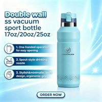 Bouteille d'eau sport écologique avec couvercle à paille rabattable, bec verseur lisse, design élégant et minimaliste, avec poignée