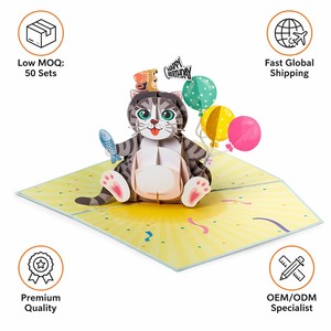 Tarjeta de felicitación de cumpleaños personalizada en 3D con diseño de gato, tarjeta de invitación impresa en papel, tarjeta de regalo con sobre de 5 x 7 pulgadas - Product Image 6
