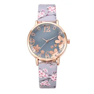 الساعات النسائية الأكثر مبيعا السيدات موضة تنقش زهرة ساعة صغيرة الطازجة المطبوعة كول ساتي Zegarki Damskie Reloj