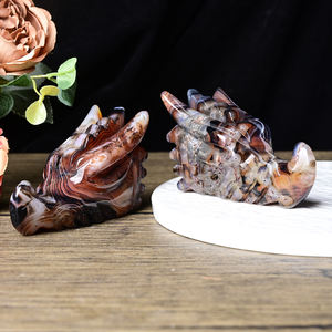 Statue de tête de dragon en agate noire et rouge naturelle Crystalhola, style bohème, sculptée, artisanat en pierre Feng Shui, décoration d'intérieur, 10 cm - Product Image 2