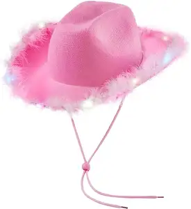 Cowboy per le donne Country Rodeo Western Cowgirl cappelli per ragazze Cowgirl cappello con Boa di piume rosa