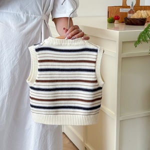 Gilet pull tricoté style coréen pour garçons, nouvelle collection printemps-automne 2025, veste <span class=keywords><strong>sans</strong></span> <span class=keywords><strong>manches</strong></span> à rayures, pull à col. - Product Image 2