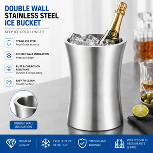 Double Walled Stainless Steel Wine Ice Bucket 1.2L Insulated Wine Chiller Bottle Cooler Holder For <b>Bar</b> Hotel Restaurant - Product Image 1