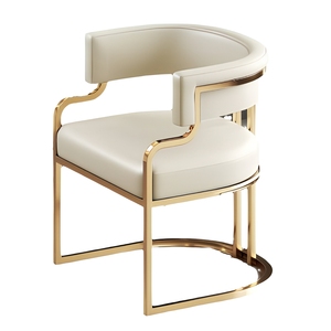 Modern Luxury Cafe Salon Visitor Golden Metal Upholstered <strong>Tub</strong> Leather <strong>Dining</strong> Armchair <strong>Chairs</strong> for Sale - Product Image 1