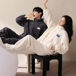 Pijamas para Parejas, Forradas de Felpa, Gruesas, de Felpa de Coral, Ropa de Casa, Primavera y Otoño para Mujer, Traje de Abrigo para Hombre Adolescente - Product Image 4