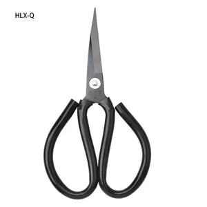 Cai Dao Wang HLX-Q 19.5*11cm Hot Sell Durable Black Plastic Handle Household Curved Scissors Carbon Steel Shears