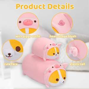 Kalp şekli allık pembe Piggy kıyafet elastik kuyruk yuvarlak vücut yağ karikatür peluş Corgi köpek 8 inç yatak Hug güzel oyuncak hayvan seti - Product Image 3