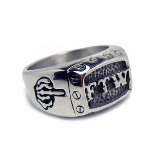 Anillos de motociclista, joyería de motocicleta, anillo de dedo medio, acero inoxidable 316L, FTW, plata, Outlaw Punk, fundición de animales para hombre, sin piedra - Product Image 5