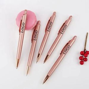Solid Rose Gold Plated Slim Metal Click <b>Ballpoint</b> <b>Pen</b>, Minimalist Luxury Retractable Advertising Signature <b>Pen</b> Custom Laser Logo - Product Image 2