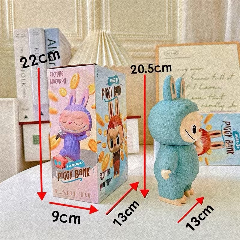 Labubu Cartoon Vinyl Pull Piggy Bank Children's Plastic Coin