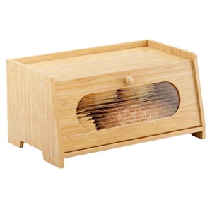 Bamboo Bread Storage <b>Box</b> Rectangle With <b>Glass</b> Window For Kitchen Use - Product Image 1