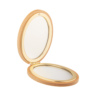 Espejo Compacto Ovalado de Madera de Haya Natural Ecológica, Marco de Metal Dorado de Lujo, Espejo de Maquillaje de Bolsillo de Doble Cara con Cristal HD - Product Image 2