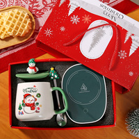 Ensemble de tasses en céramique de Noël Wisteria ZT-417 de haute qualité avec dessous chauffant, couvercle en silicone et cuillère - Cadeau de Noël et du Nouvel An