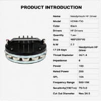 Haut-parleur à compression en néodyme HDNK-750, VC 1,4 pouces, 100W AES, 8 ohms pour système de sonorisation PA