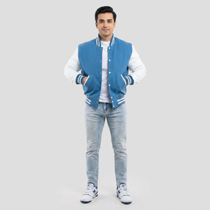 Veste universitaire pour homme OEM avec broderie en chenille et manches en cuir, veste bomber universitaire de baseball pour homme - Product Image 1