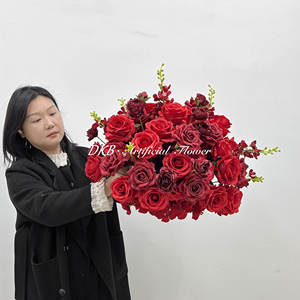 Fabbrica DKB all'ingrosso 50cm grandi sfere di fiori di nozze centrotavola di seta grandi <span class=keywords><strong>rose</strong></span> rosse Bouquet rosso fiori artificiali palla - Product Image 6