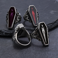 Bague cercueil gothique en acier inoxydable, émail époxy rouge sang et violet, pour cocktail, Pâques, Halloween, moto, cadeau