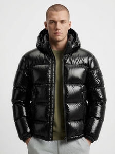 <b>Men's</b> <b>White</b> Hooded Down Puffer Jacket Windproof Casual Winter <b>Coat</b> Regular Fit Zipper Closure Solid Color Shiny Polyester Shell - Product Image 6