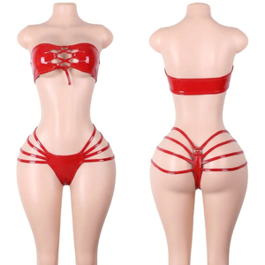 Conjunto de lencería de dos piezas con hebilla de cinturón de cuero efecto brillante, bikinis, disfraces de discoteca para adultos, conjunto de ropa para chica de botellas. - Product Image 1