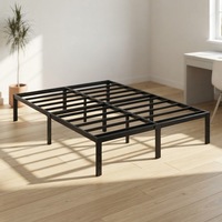 Cadre de lit double simple en métal, sommier à lattes en acier, base de lit en métal silencieuse pour adultes