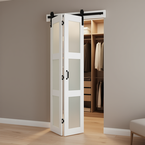 Porte de grange pliante en MDF et verre trempé 36 x 84, écran pliant d'intérieur style ferme, porte de placard - Product Image 3