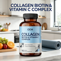 Comprimés de collagène, biotine et vitamine C OEM 3-en-1 pour adultes, sans gluten, sans soja, 90 comprimés, complément alimentaire, améliore la mémoire