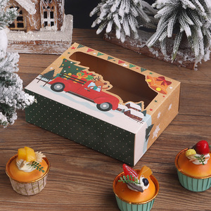 Boîte à donuts et cupcakes de Noël pour dropshipping Shopify avec fenêtre transparente, emballage de pâtisserie réutilisable et refermable - Product Image 3