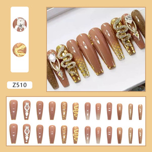 <span class=keywords><strong>Ongles</strong></span> artificiels à presser très populaires, longs, forme cercueil, ballerine, carrés, avec French manucure et papillon 3D incrusté - Product Image 5