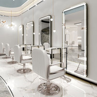 Miroir de barbier demi-rond noir avec lumières LED, station de salon unilatérale