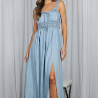 Robe d'été en jean pour femme, 100 % Lyocell, sans manches, coupe trapèze, taille élastique, ourlet à volants étagés, écologique et respirante