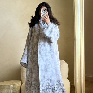 Leduo Customized Summer White Color Print Abaya Breathable Modest Floor Length <b>Dress</b> <b>Loose</b>-<b>fitting</b> style Abaya for Muslim - Product Image 1