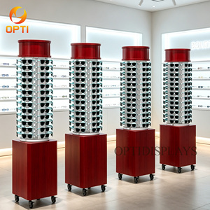 Présentoir rotatif sur pied pour lunettes <span class=keywords><strong>de</strong></span> soleil, tour d'exposition en bois pour lunettes avec armoire verrouillable et roulettes pour magasins d'optique - Product Image 4