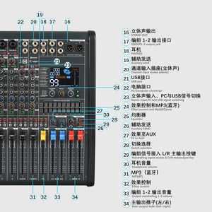 Console de mixage audio professionnelle GAX-KC Series avec USB, Bluetooth, support MP3, en métal, pour scène et spectacles en direct - Product Image 2