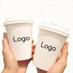 Gobelets en papier personnalisés avec logo, 8/10/12/16 oz, à double paroi, écologiques, biodégradables, recyclables, de qualité alimentaire, en pâte de bois, 90 mm, pour café - Product Image 1