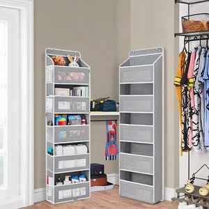 Organizador de Ropa Plegable de 5 Niveles con Gancho para Puerta, Estante de Almacenamiento Colgante con Bolsillos Laterales de Malla, Antideslizante, Gran Capacidad, para Baño - Product Image 2